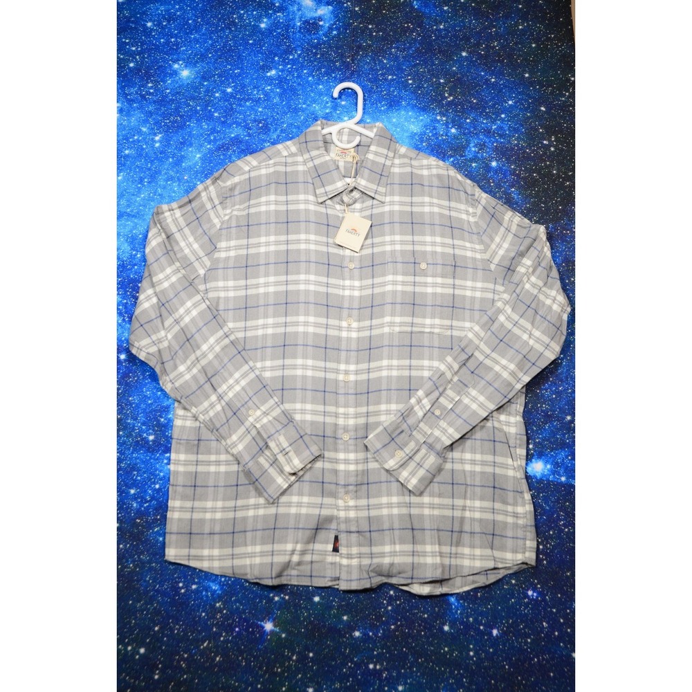 Faherty‎ Shirt Mens 2XL Gray Blue Plaid Movement Flannel Button Up Long Sleeve
